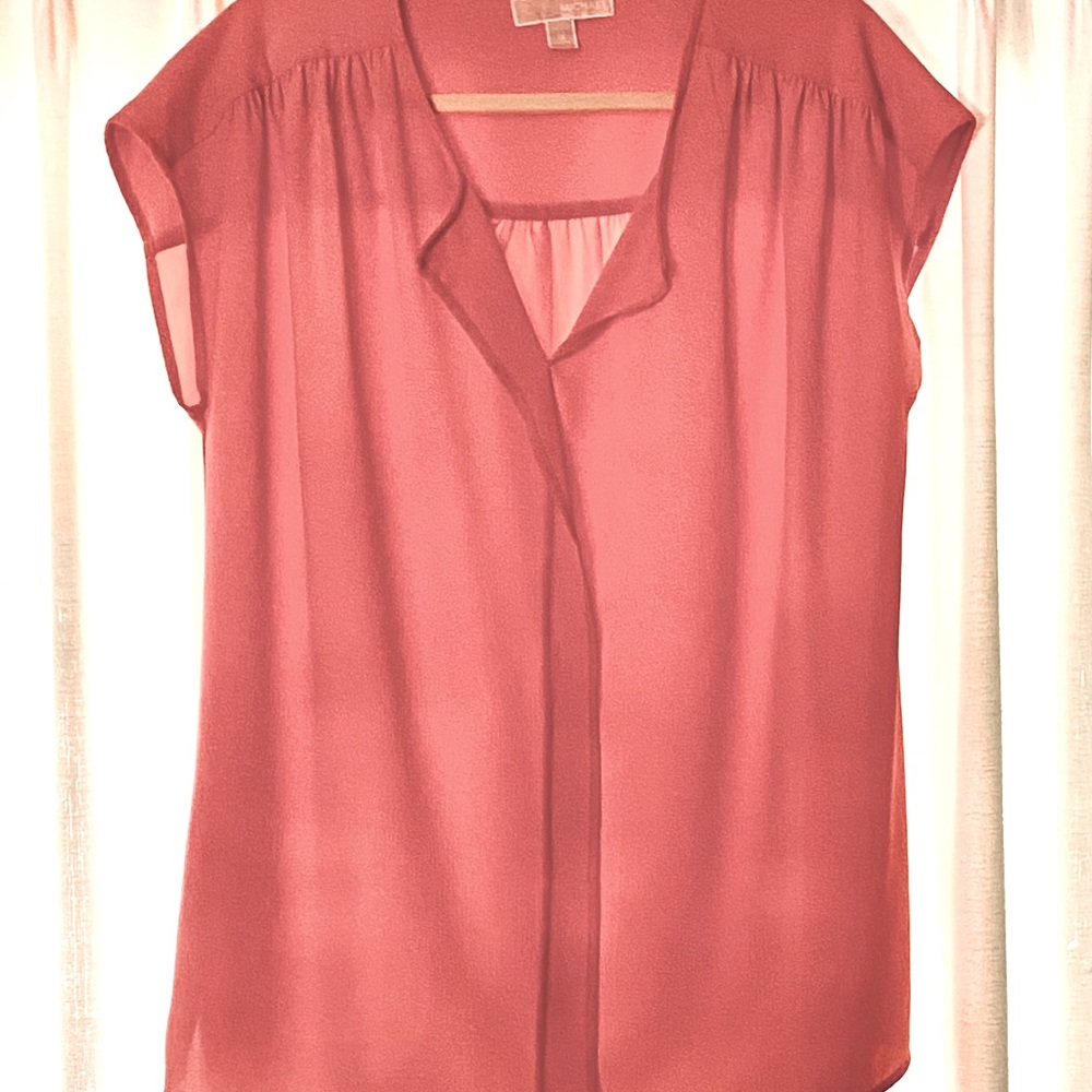 Michael Kors blouse with V-neck flap collar pleated shoulders and cap sleeves